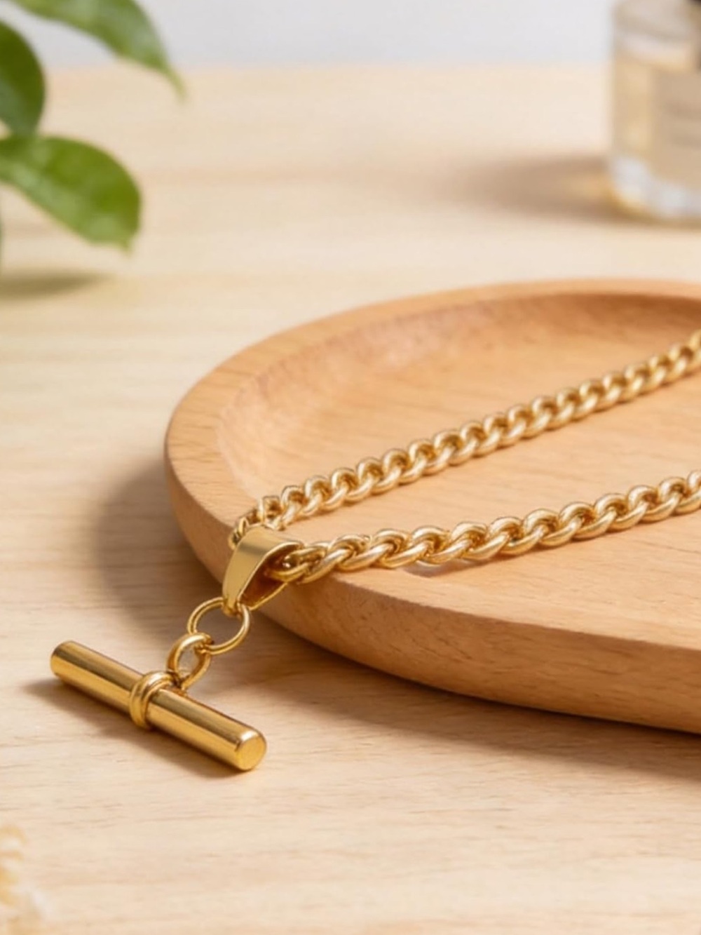 Gold T-Bar Rope Necklace - Picture 2 of 4